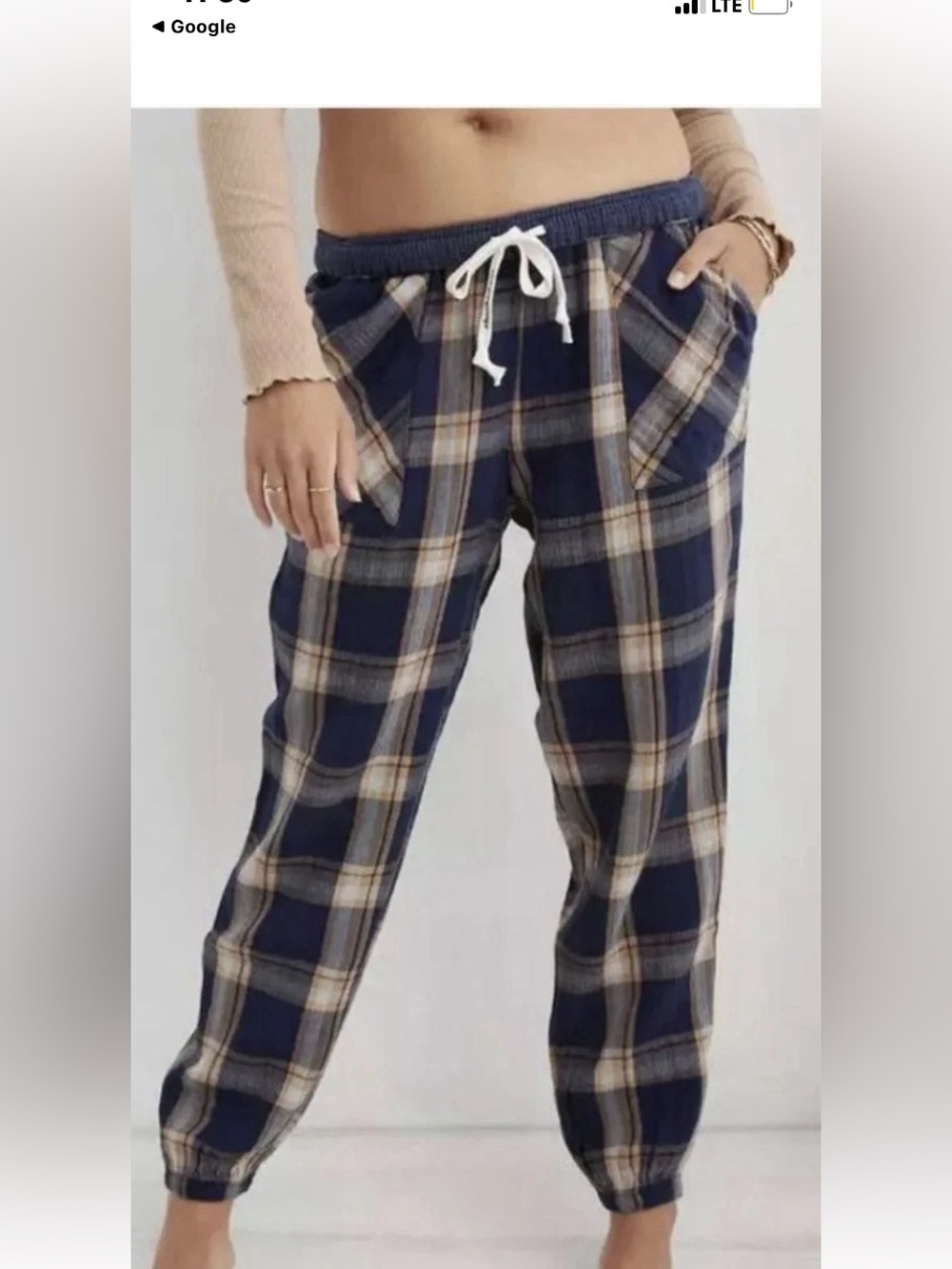 Aerie Jogger Medium Long Soft Plaid Gauze Pajama Woven Jogger Pants Cotton Blue